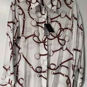 Massimo Dutti Equestrian Print Blouse Sz 6 NWT